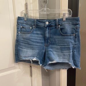 American Eagle Super Stretch Midi Denim Shorts - Distressed - Size 14